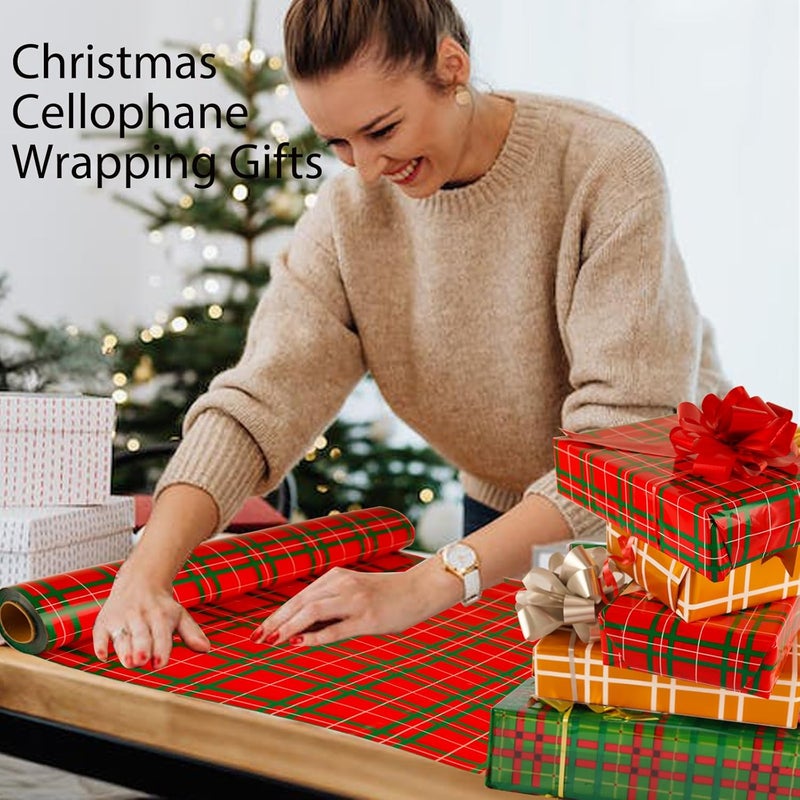CMFYHM Christmas Cellophane Wrap Roll (34" x 100’Ft) 3 Mil Thicken Long Film Gift Wrappings for Baskets, Box,Wine, Christmas Decor(Red,Green,White) - Image 3